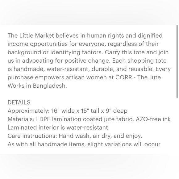 The Little Market Equal Rights It’s Not Pie Large Jute Lined Tote Bag brand new - Picture 3 of 3